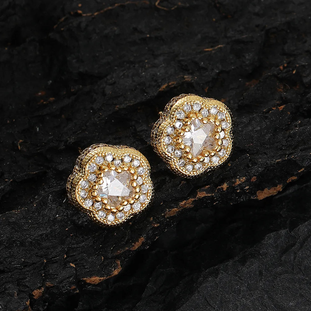 Camellia Earrings  Rectangular Zircon Stud Earrings Women Anniversary