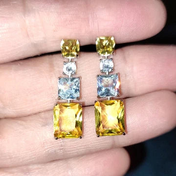 Load image 1 in gallery view. Emerald Gemstone Zircon Earrings Noble Green Rectangle Silver Dangle Earrings Women