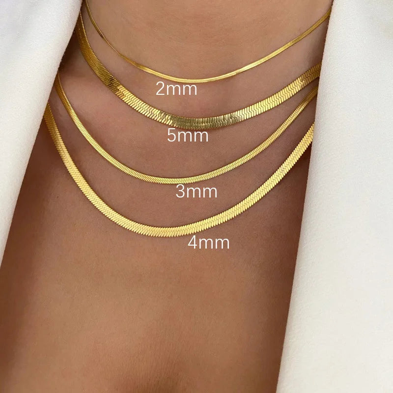 18K PVD Gold Plated Herringbone Chain Necklace Snake Chain for Women