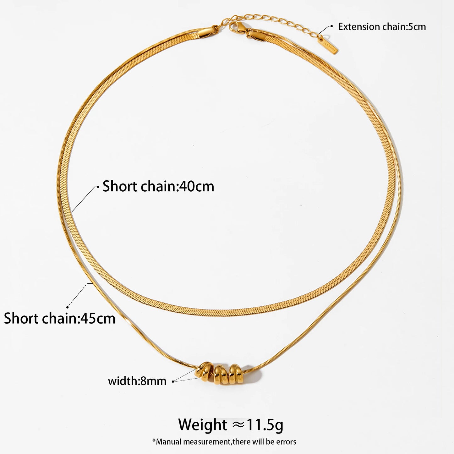 Gold Plated Double Layer Two Tone Herringbone Chain Pendant Necklaces for Women Teen