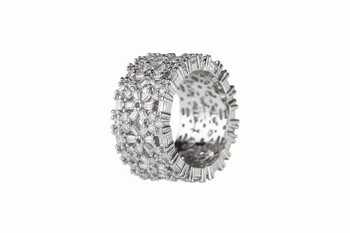 Load image 1 in gallery view. Platinum Plated Flower CZ Wide Band for Women
