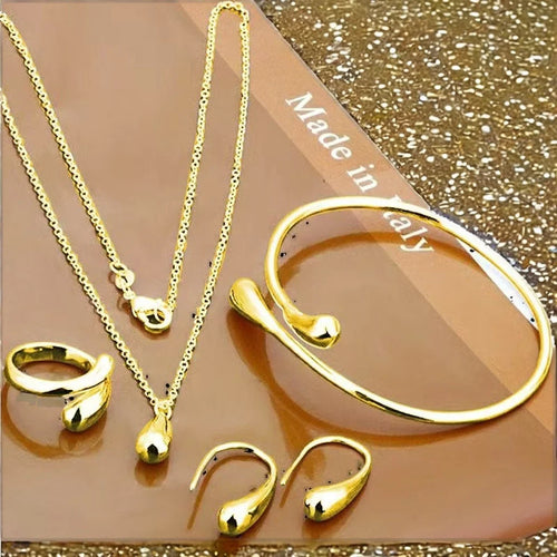 Load image 1 in gallery view. Gold Plated Water Drop Jewelry Set Adjustable Ring Necklace Bracelet Trendy For Women Wedding Engagement Anniversary