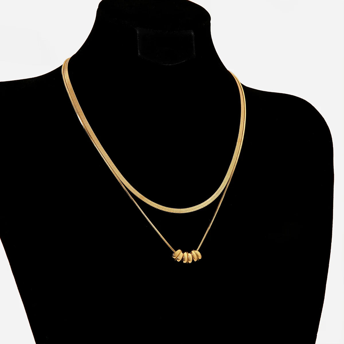 Gold Plated Double Layer Two Tone Herringbone Chain Pendant Necklaces for Women Teen