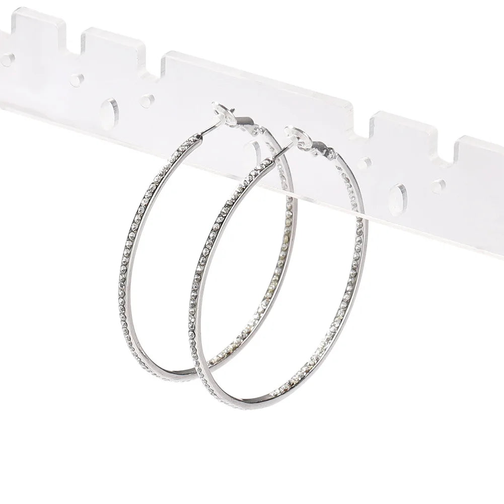 Cute Hoop Earrings Crystal Silver Geometric