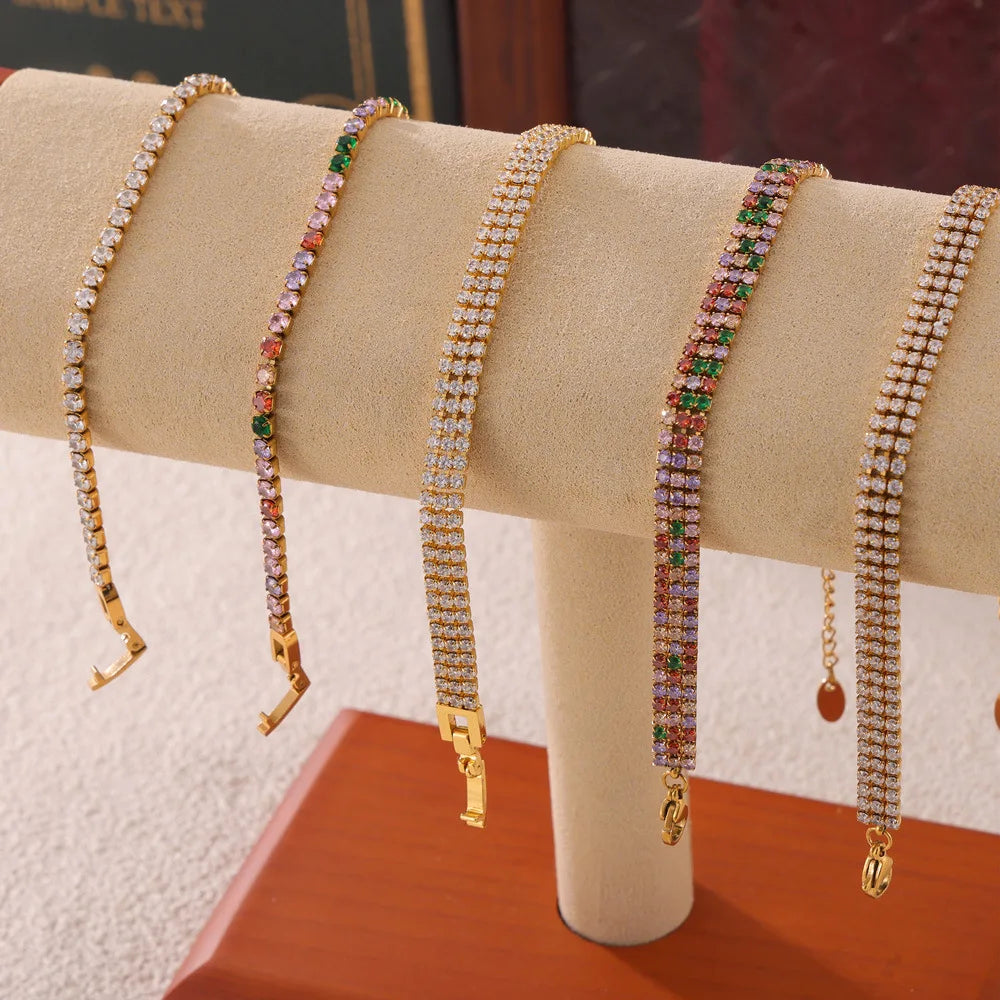 18K Gold Plated Luxury Fashion Bracelet Multi Colorful Zircon Tennis Chain