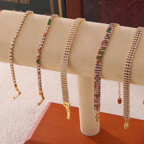 Load image 1 in gallery view. 18K Gold Plated Luxury Fashion Bracelet Multi Colorful Zircon Tennis Chain