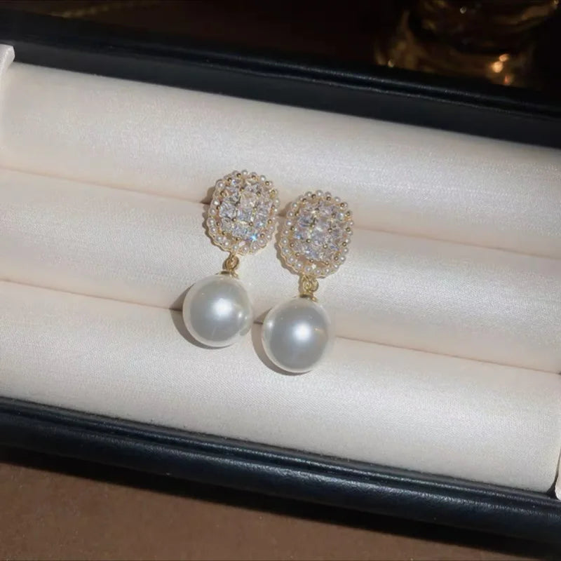 Pearl Drop Earrings Vintage Baroque Gold Plated