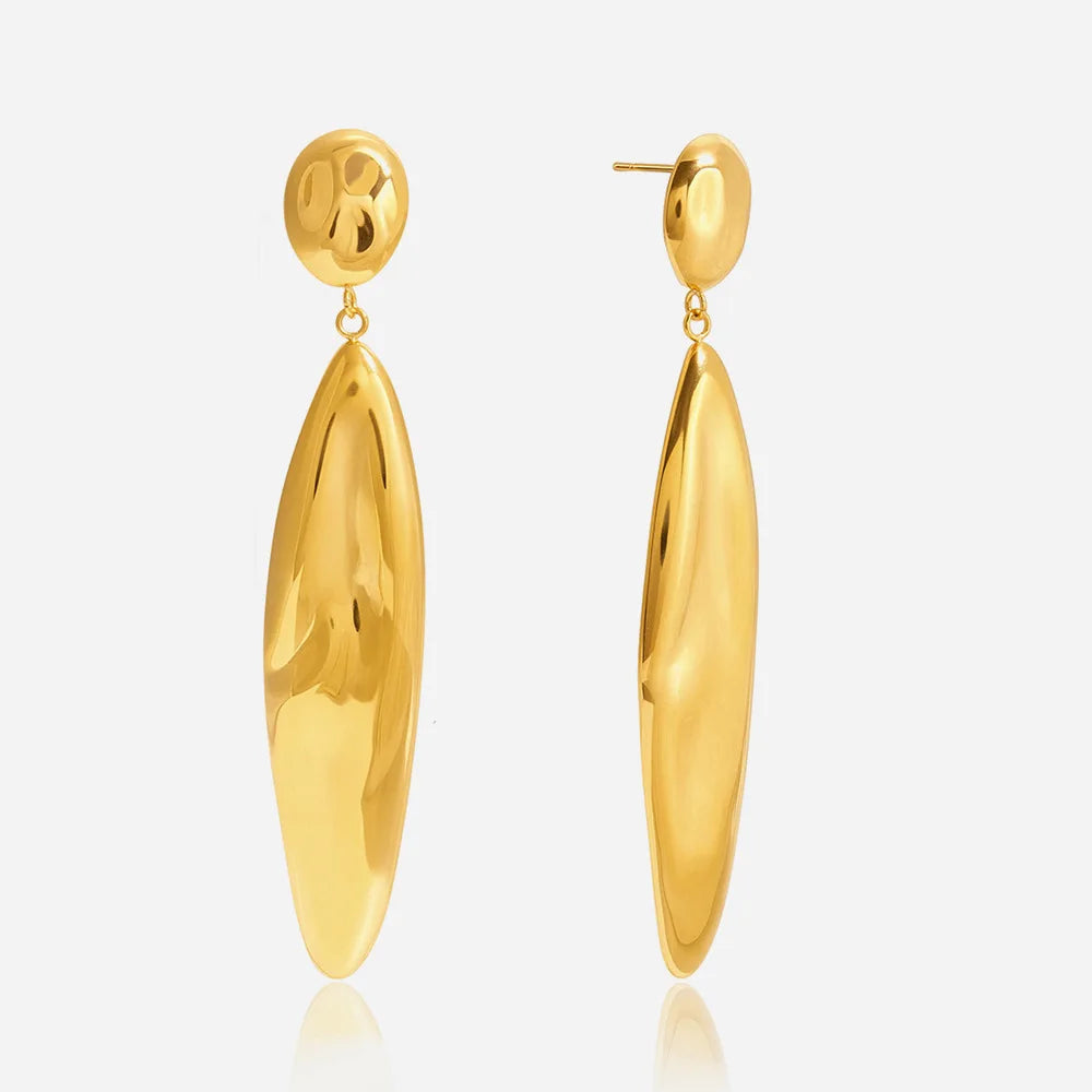 Stainless Steel Hammer Pattern Water Drop Pendant Earrings