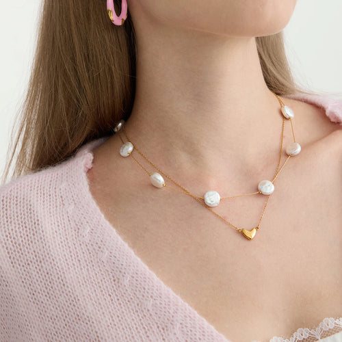 Load image 1 in gallery view. Pearl Heart 2pcs Pendant Necklace