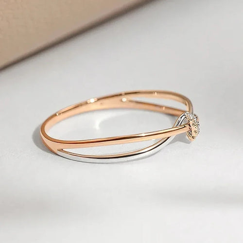 Load image 1 in gallery view. Two Tone Rose Gold Plated Twist Sparkling Round Zircon Rings for Bridal Engagement for Women