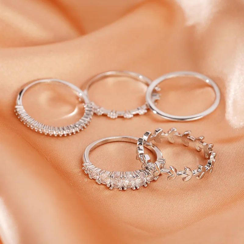 Geometric Design Zircon Silver/Gold Plated 5Pcs Sets