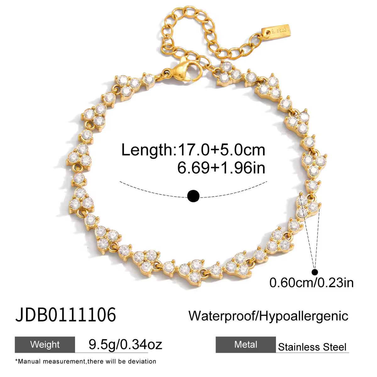 18K Gold Plated Multi Shape White Zircon Bracelet Embellish Bracelet