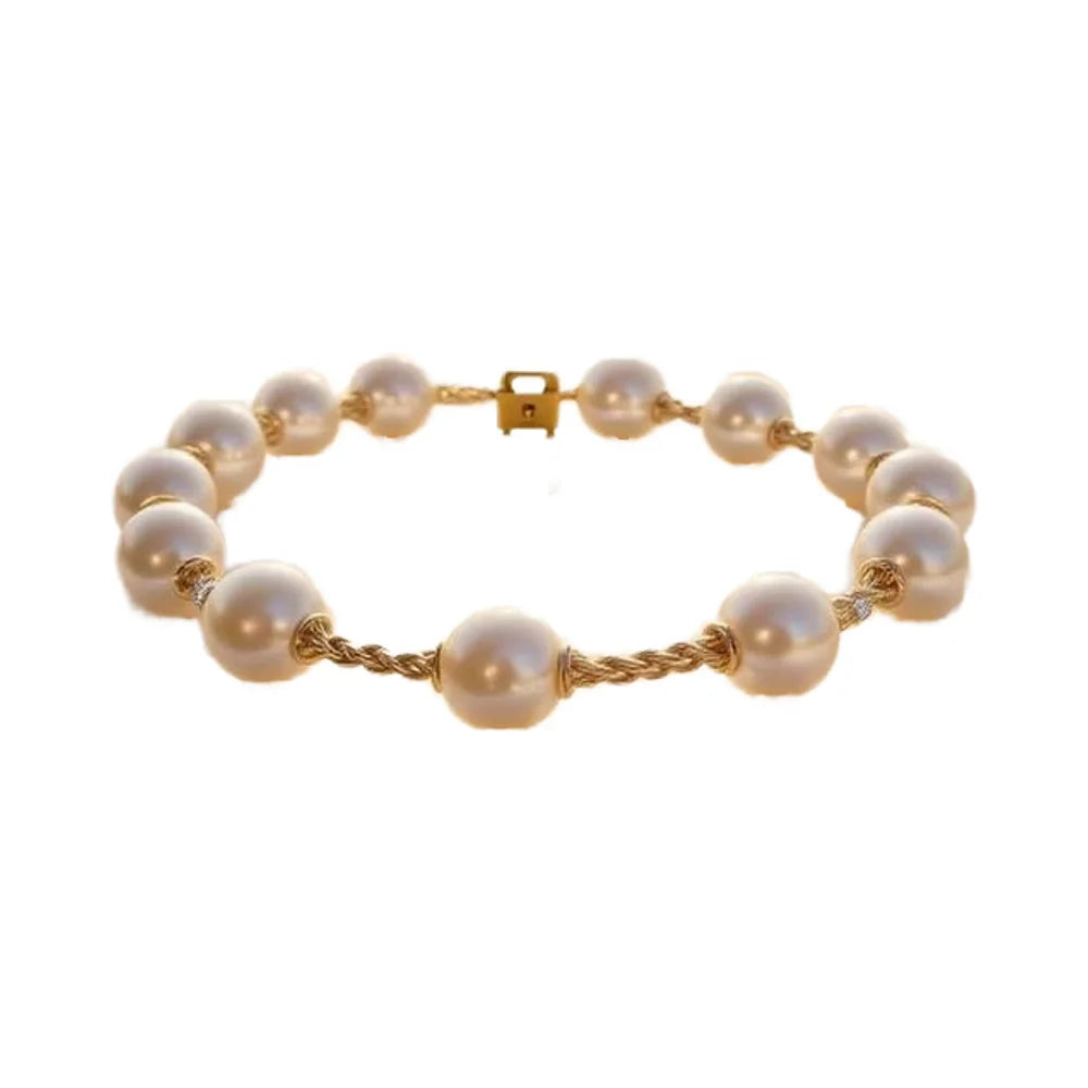 18K Gold Plated White Pearl Handmade Bracelet Baroque Vintage Ball Shape