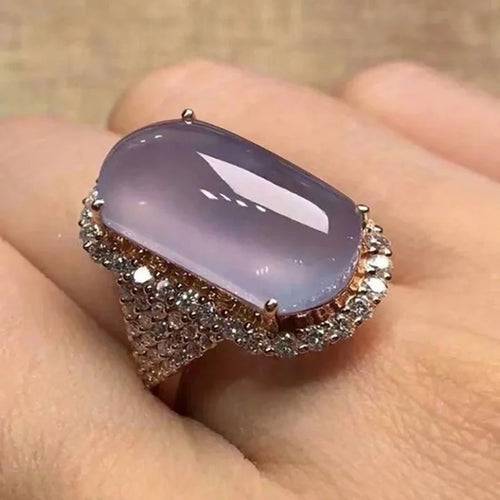 Load image 1 in gallery view. Oval Shaped Purple Rose Gold Plated Resin Rings Zircon Rings
