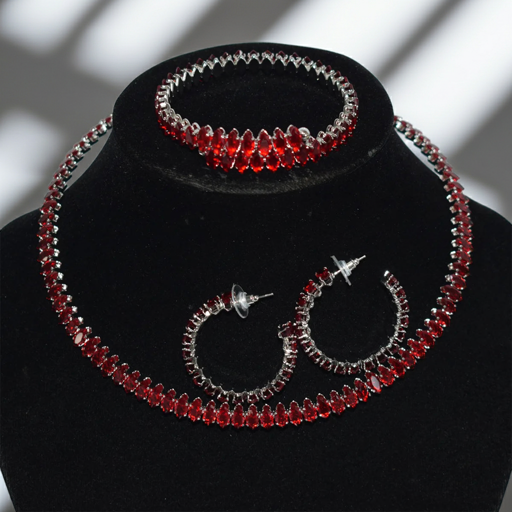 Customized Four-Piece Fine Jewelry Set Full Diamond Zircon Open Collar Style Gold Oval Zircon Earrings Bracelet Necklace