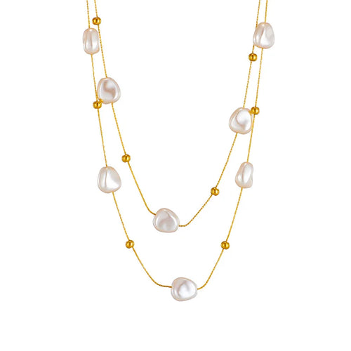 Load image 1 in gallery view. Double Layered Simulated Baroque Floating Multiple Pearl Necklace