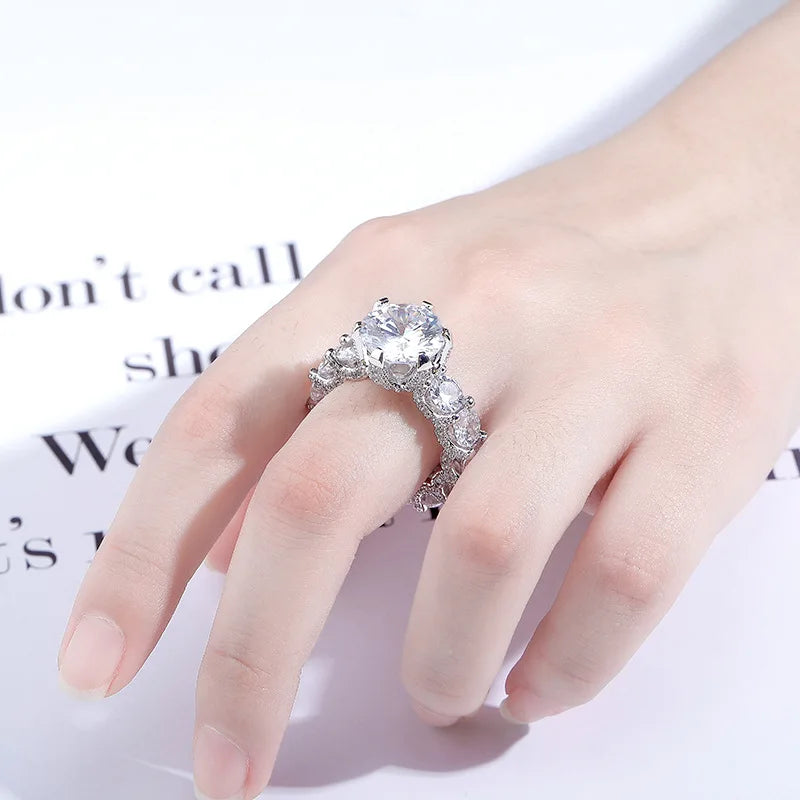 Elegant Zirconia Ladies Ring with Real Silver Plated - Versatile Hip Hop Bling Ring