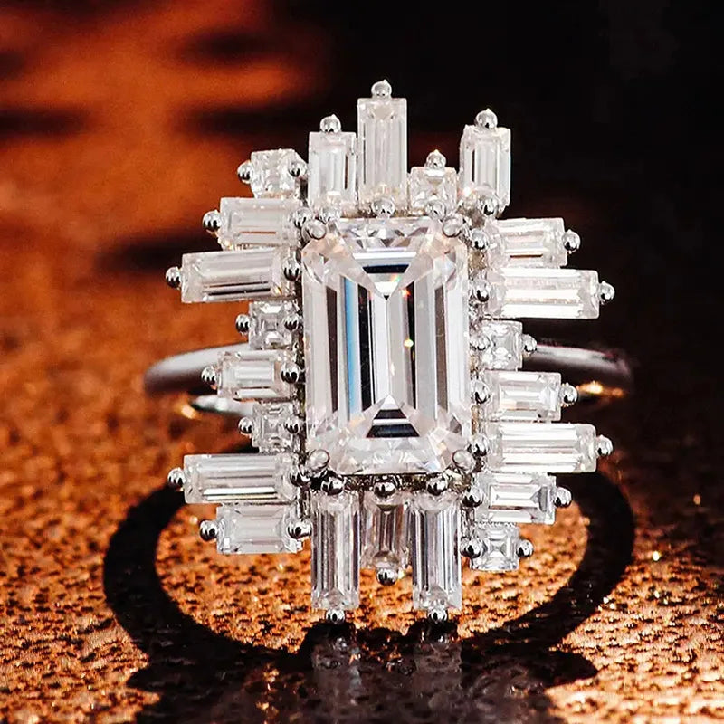 Irregular Design Dazzling Crystal Cubic Zirconia Silver Plated