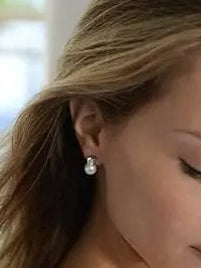 Load image 1 in gallery view. Freshwater Shell Pearl Stud Earrings, Cubic Zircon, 925 Sterling Silver Post Earrings