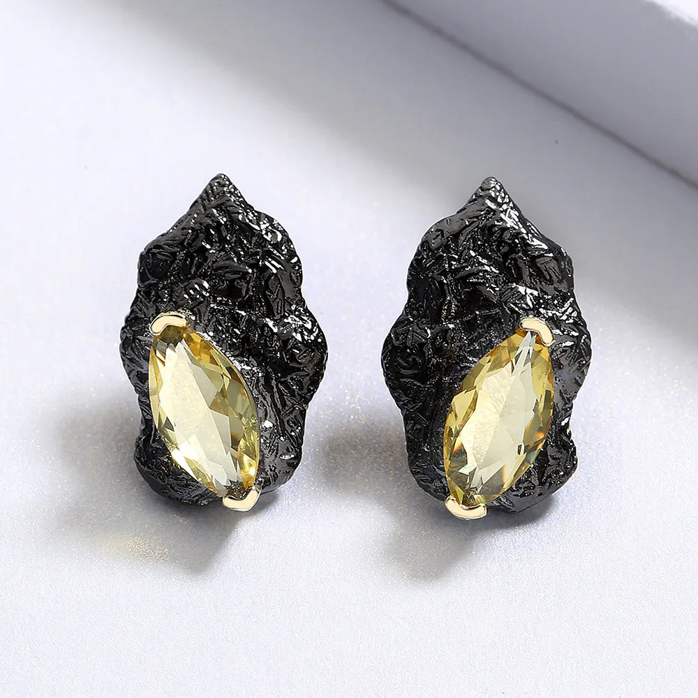 Antique Black Gold Retro Stud Princess Cut Zircon Earrings for Anniversary