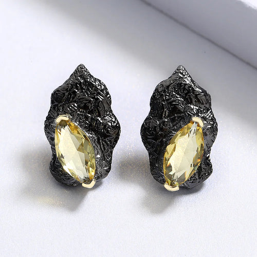 Load image 1 in gallery view. Antique Black Gold Retro Stud Princess Cut Zircon Earrings for Anniversary