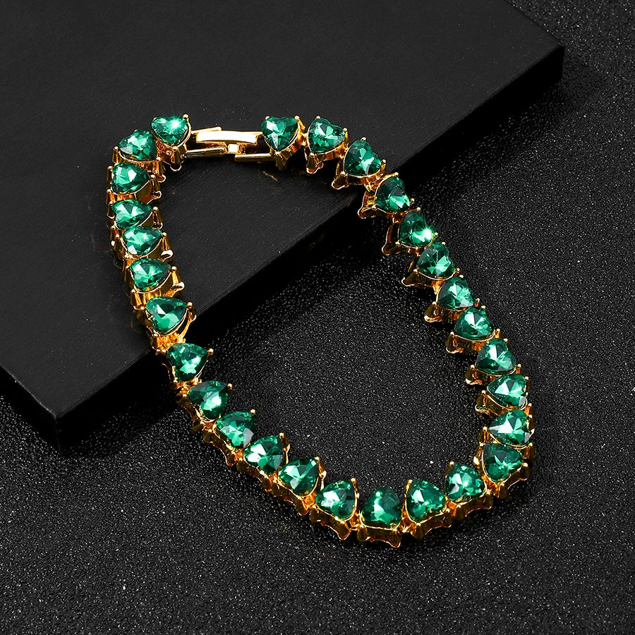 Personalized Silver Plated Green Heart Baguette Necklaces 2pcs Set for Women Girlfriend Wife Gifts