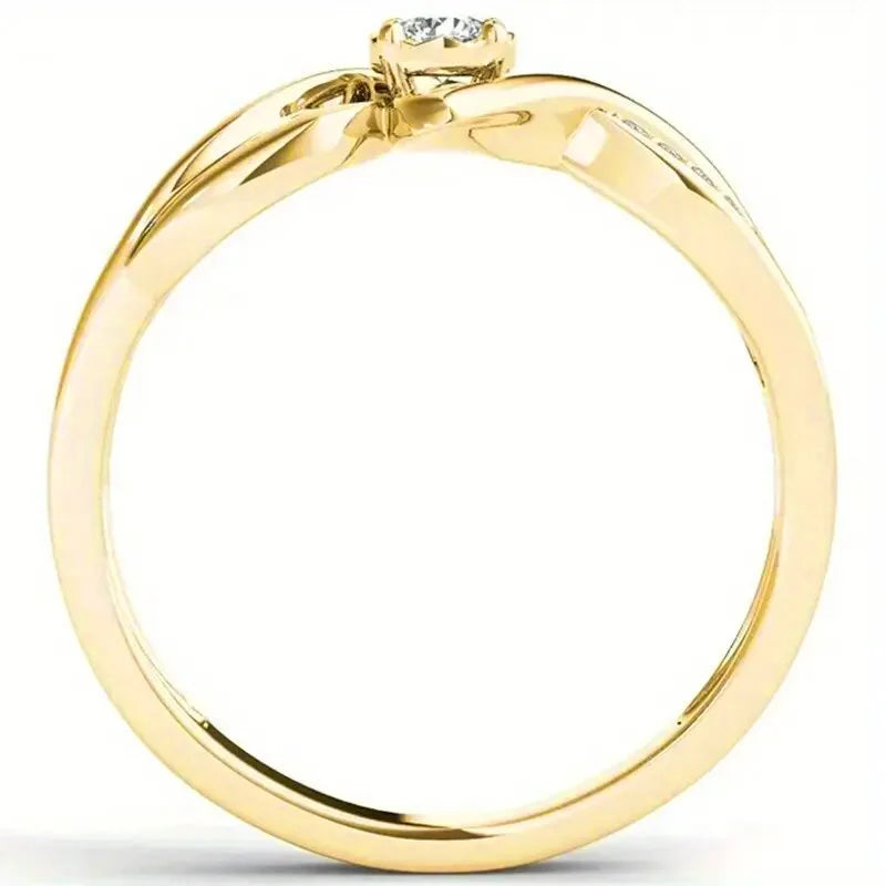 Gold Plated Modern Twist Cross Design Dazzling Cubic Zirconia Wedding Rings