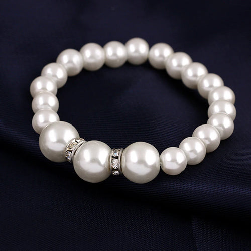 Load image 1 in gallery view. White Pearl Jewelry Set Necklace Earrings and Bracelet for Women