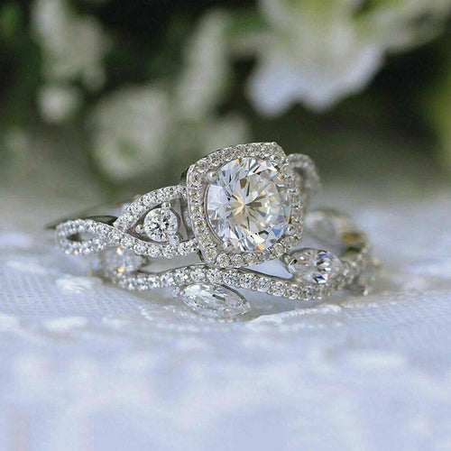 Load image 1 in gallery view. Silver Plated Geometry Shaped Design Dazzling Cubic Zirconia 2Pcs Sets Rings