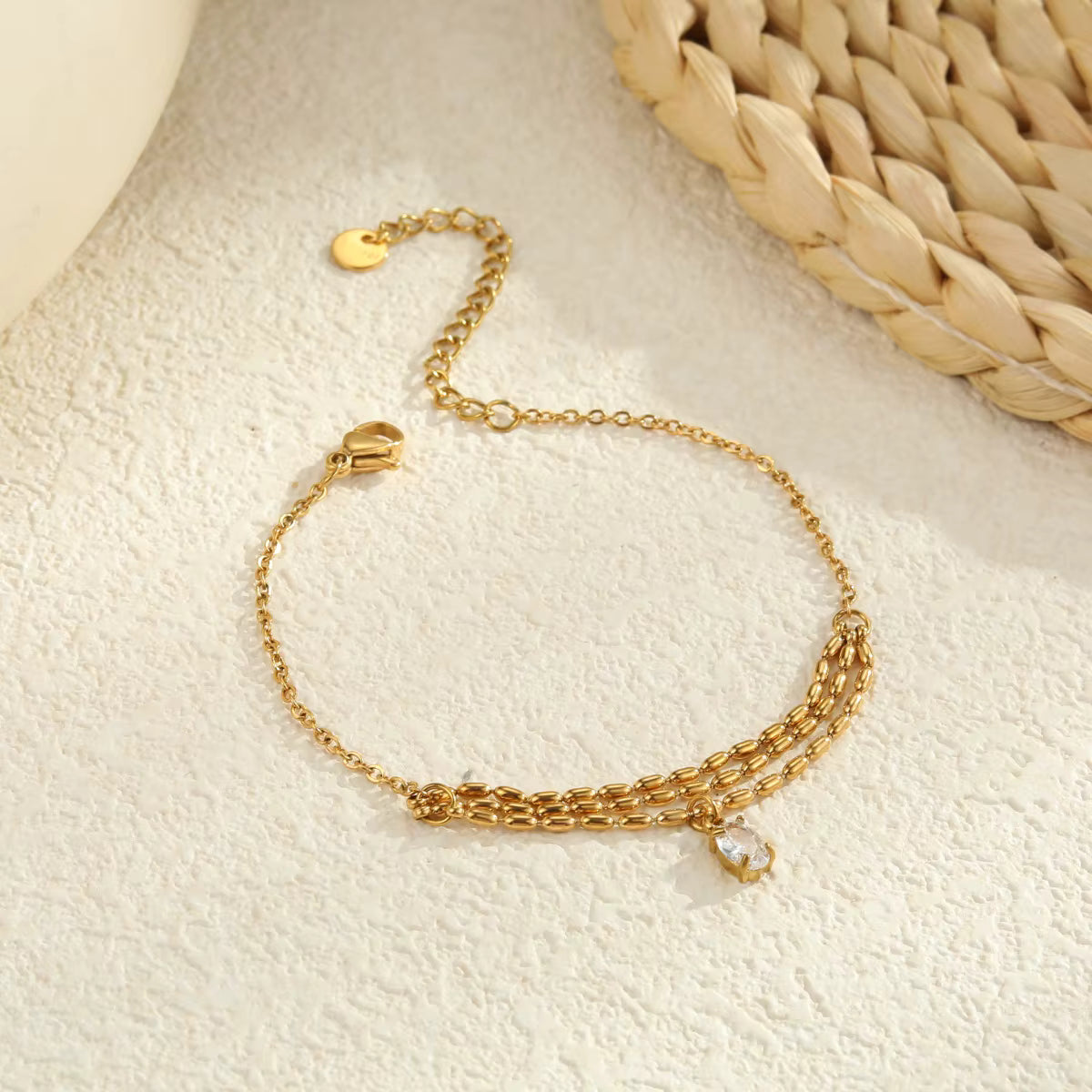 Square Zircon Charm 18K Gold Plated Stainless Steel Tennis Bracelet