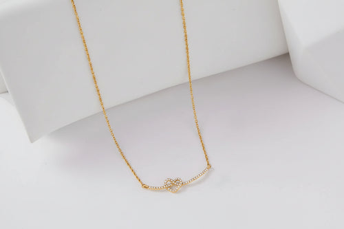 Load image 1 in gallery view. 18K Gold Plate Stainless Steel White Rhinestone Eternal Love Heart Knot Smile Face Necklace