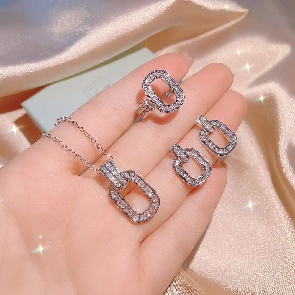 3 pcs Elegant Geometric Zircon Jewelry Set