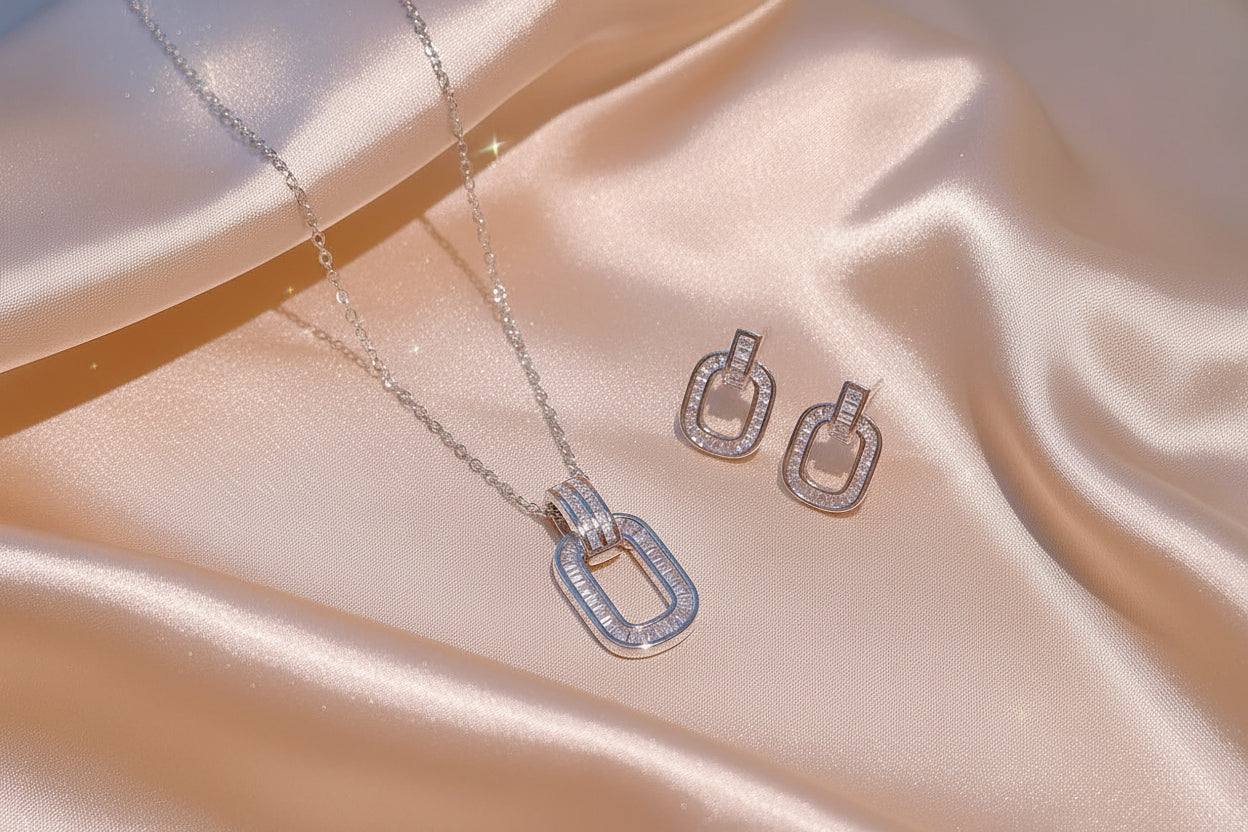 3 pcs Elegant Geometric Zircon Jewelry Set