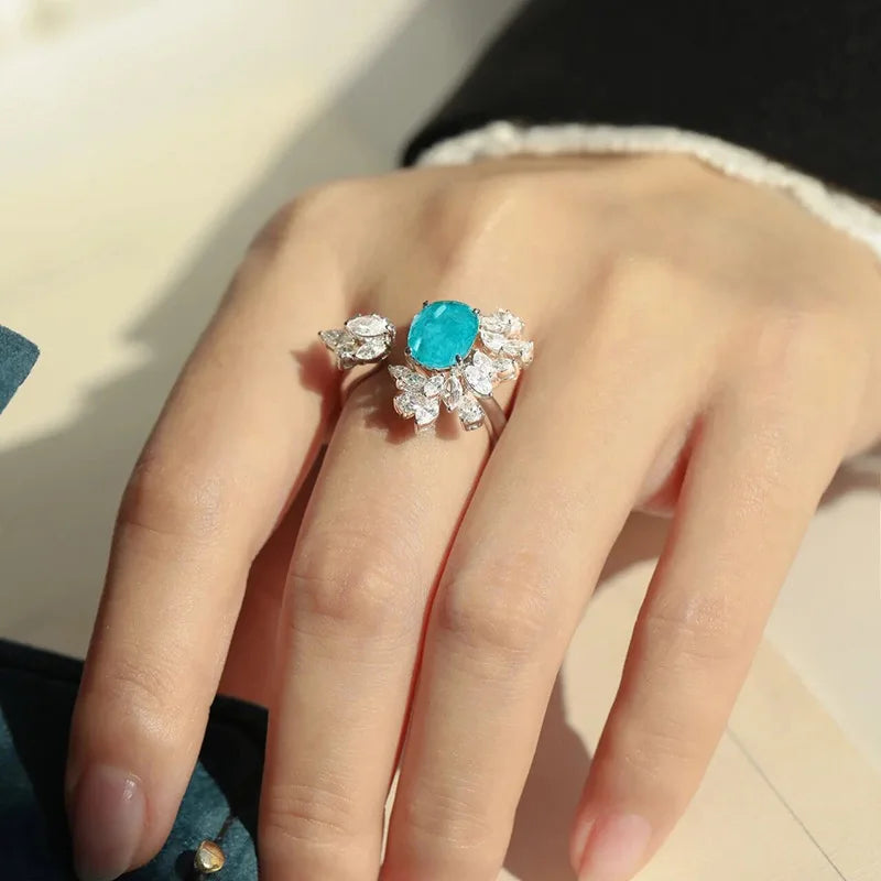 Paraiba Resizable Platinum Plated Wedding Engagement Zircon Rings for Women