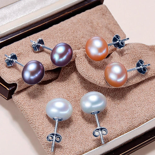 Load image 1 in gallery view. 925 Sterling Silver 6-7 mm Round Freshwater Pearl Stud Earrings for Women