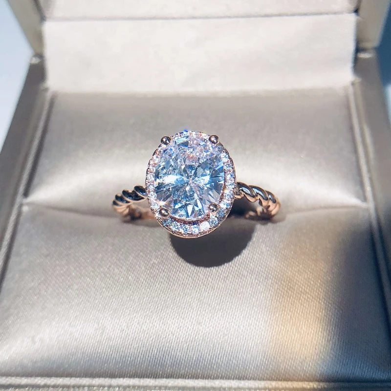 Rose Gold Plated High Quality Oval Diamond Zircon Wedding Rings