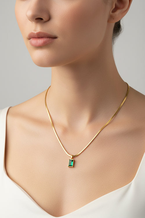 Load image 1 in gallery view. 18k Gold Plated Women Necklace Green Lab Created Stone