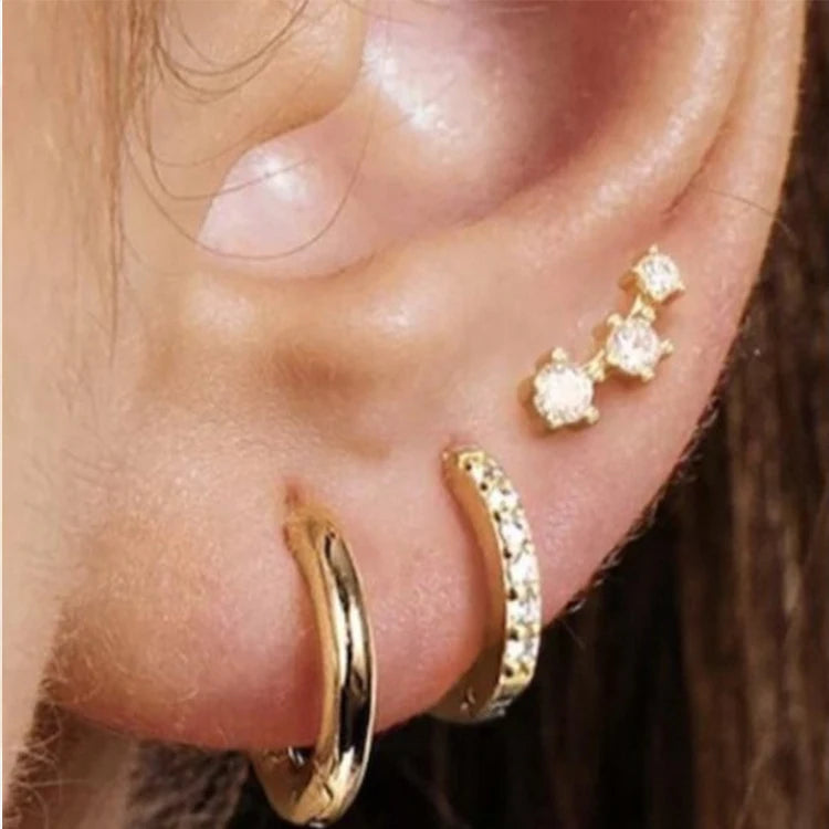 Small 14K Gold Plated Chunky Stacks Earrings Set for Kids Women