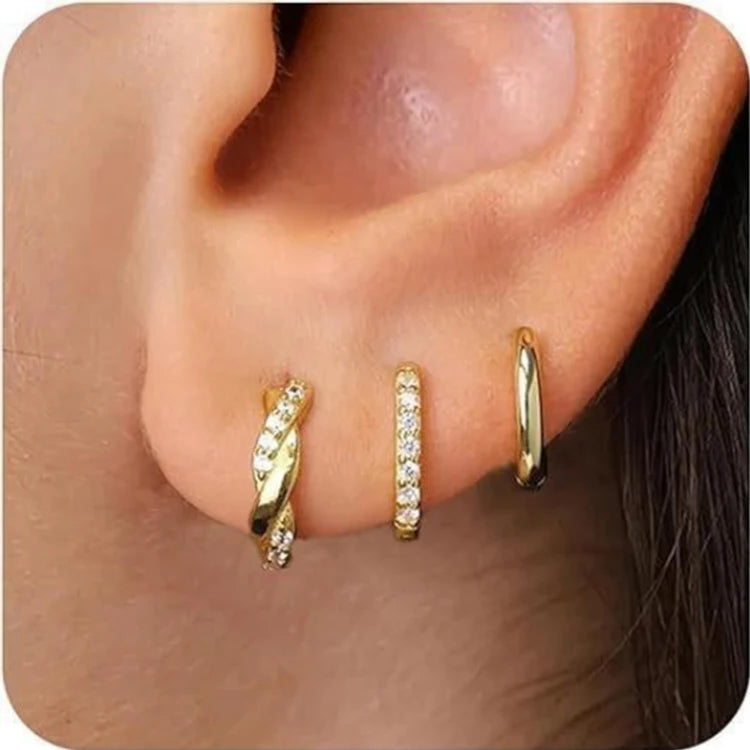 Small 14K Gold Plated Chunky Stacks Earrings Set for Kids Women