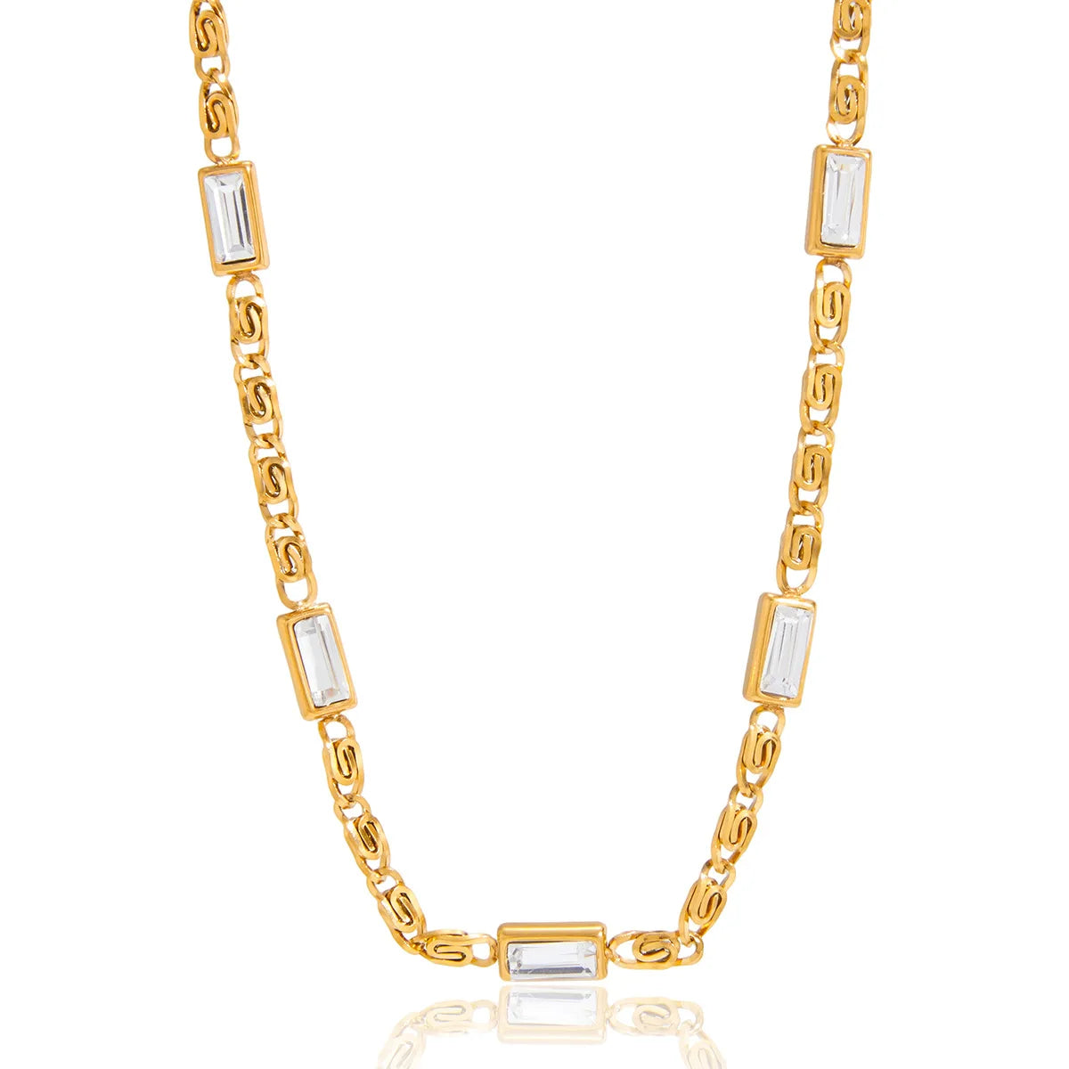 18k Gold Plated Stainless Steel Necklace with White Zircon Tassel Pendant