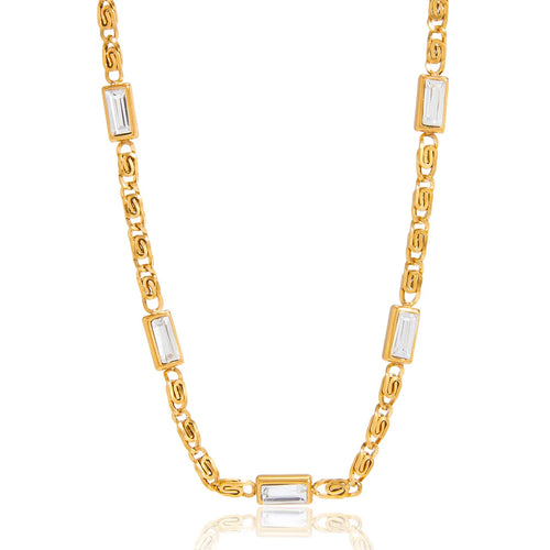 Load image 1 in gallery view. 18k Gold Plated Stainless Steel Necklace with White Zircon Tassel Pendant