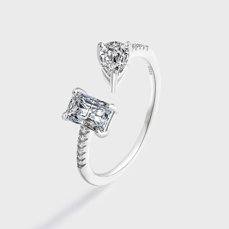925 Sterling Silver Adjustable Rhodium Plated Zircon Ring