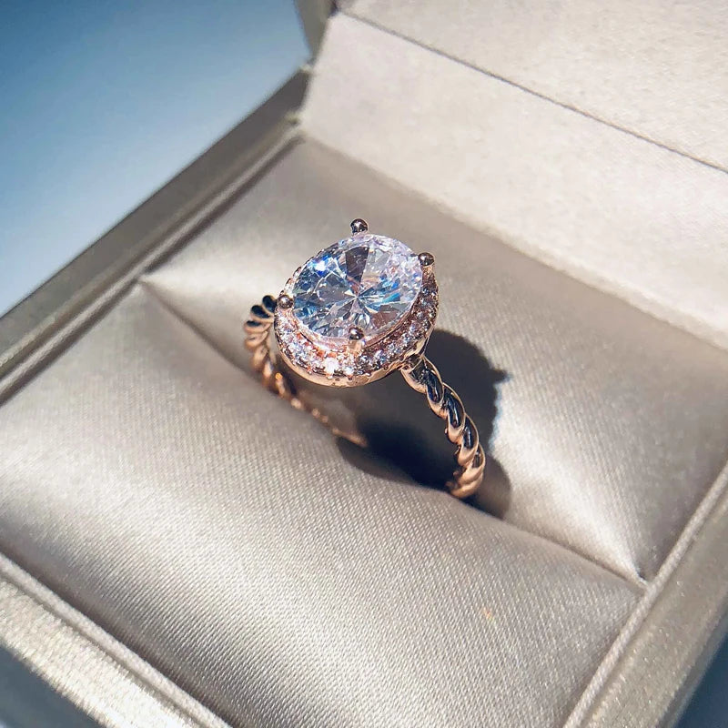 Rose Gold Plated High Quality Oval Diamond Zircon Wedding Rings