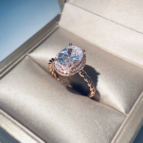 Load image 1 in gallery view. Rose Gold Plated High Quality Oval Diamond Zircon Wedding Rings