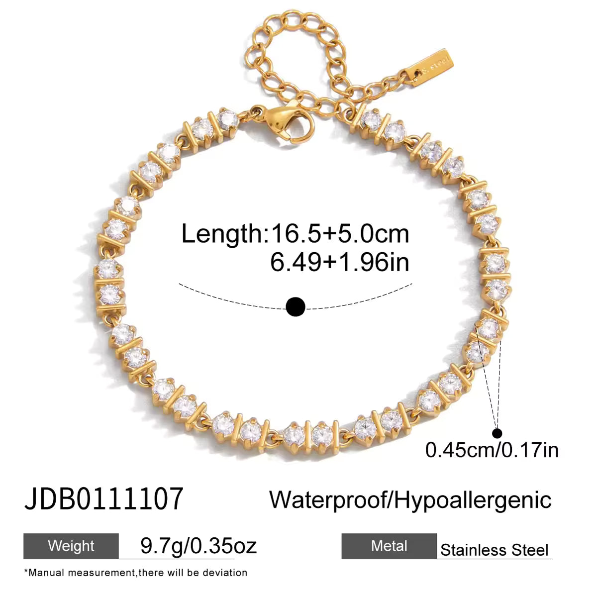18K Gold Plated Multi Shape White Zircon Bracelet Embellish Bracelet