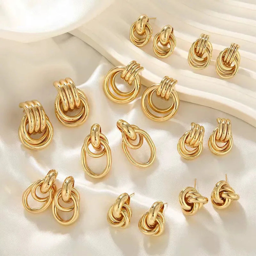 Gold Plated Chunky Statement Dangle Knot Hoop Earrings for Women Kids