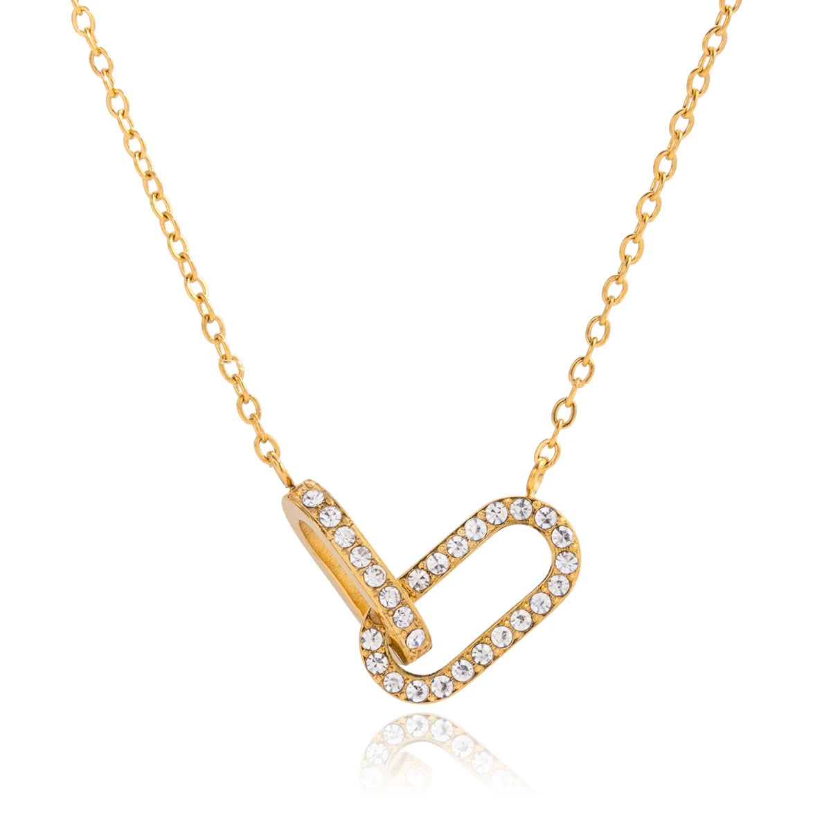 18K Gold Plate Necklace Classic Zircon Oval Geometric Interlocking Pendant Woman and Kids