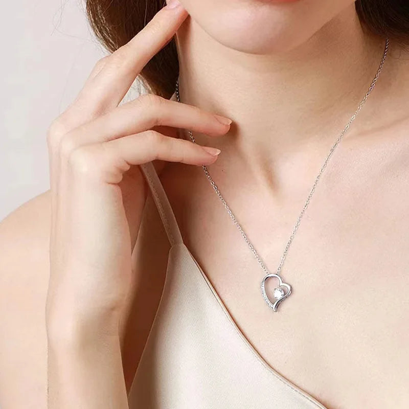 Minimalist 14K Gold Plated Diamond Necklace Love Heart Pendant