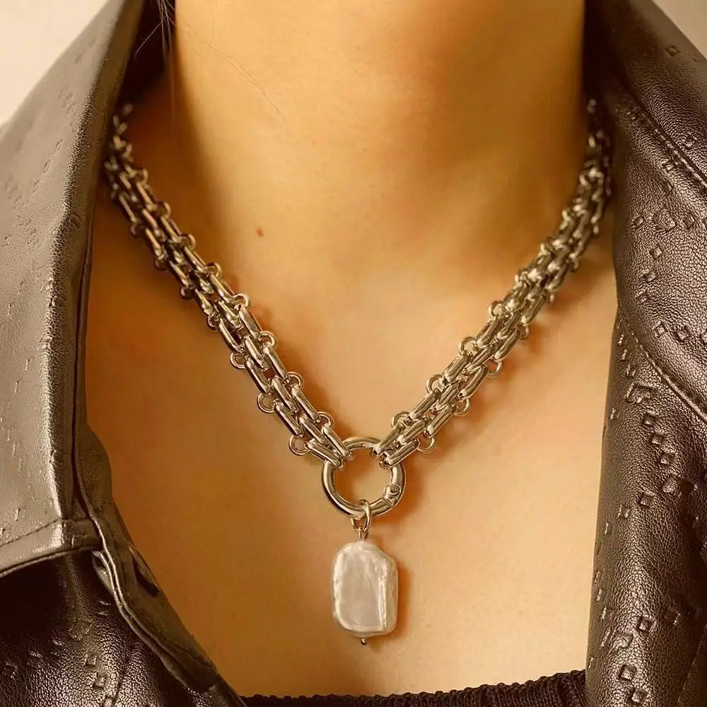 Gold Plated Multi Layered Chunky Bohemian Link Chain Necklace Geometric Metal