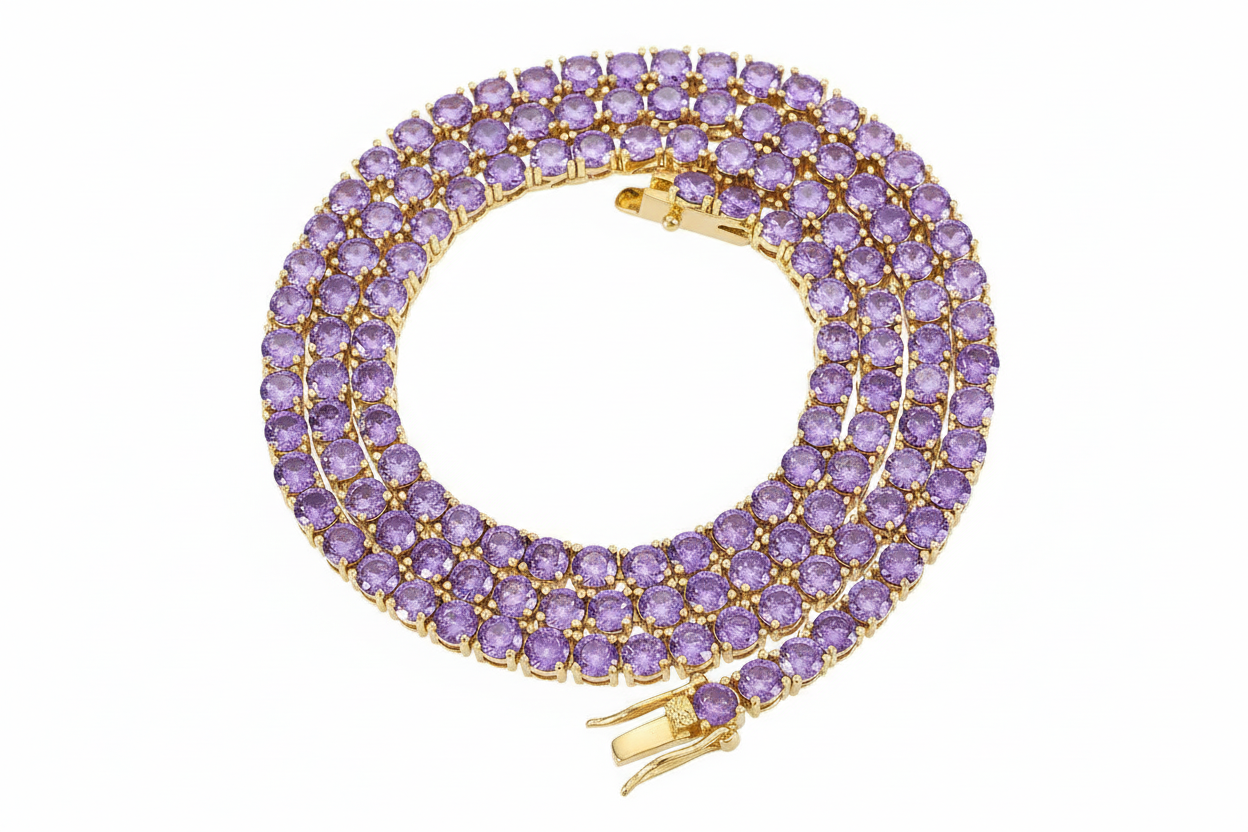 Purple Zircon Tennis Hip-hop Necklace for Women